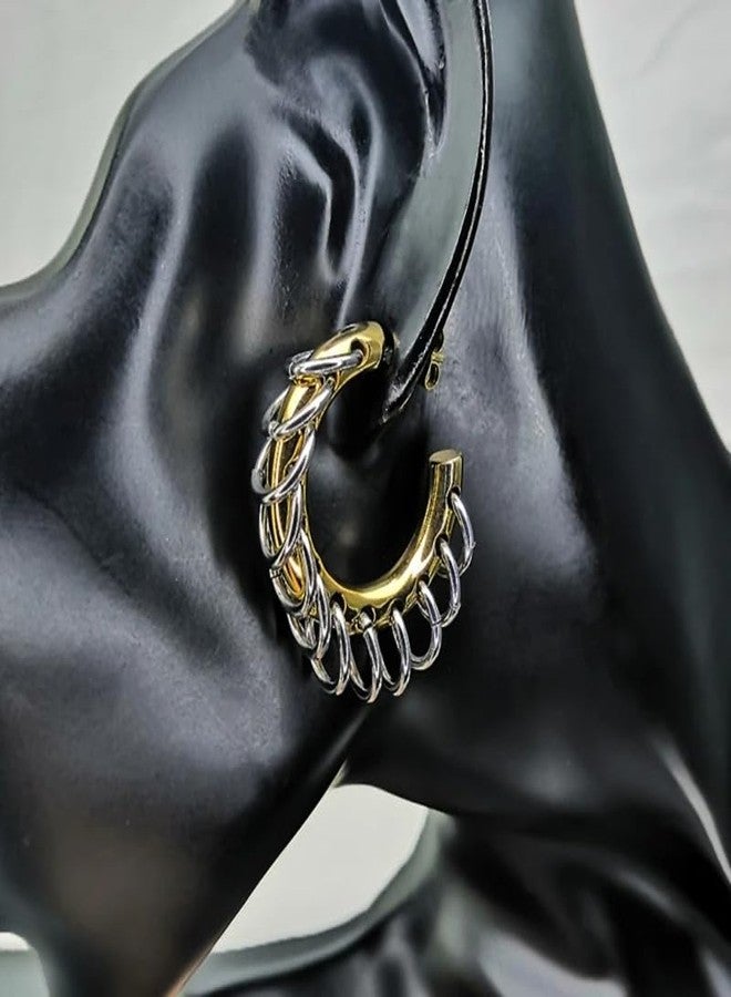 KURTCB Chunky Gold Hoop Earrings Statement 18K Gold Plated C Hoop Earrings Stainless Steel Thick Hypoallergenic Hoops Earrings for Women (G) - Image 4